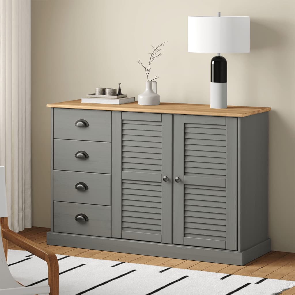 Sideboard with Drawers VIGO 113x40x75 cm Grey Solid Wood Pine - Millennium Furniture