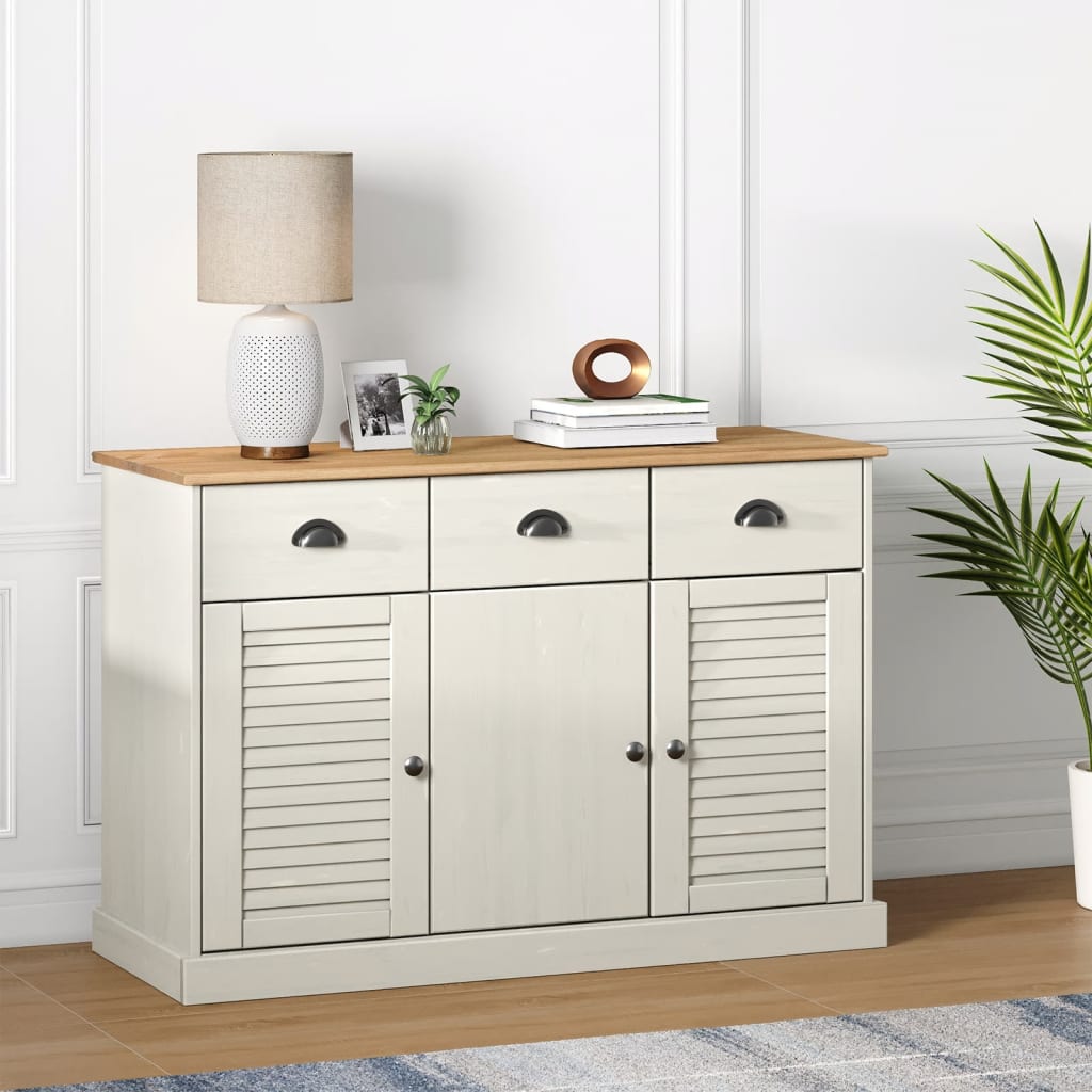 Sideboard with Drawers VIGO 113x40x75 cm White Solid Wood Pine - Merlin Deals