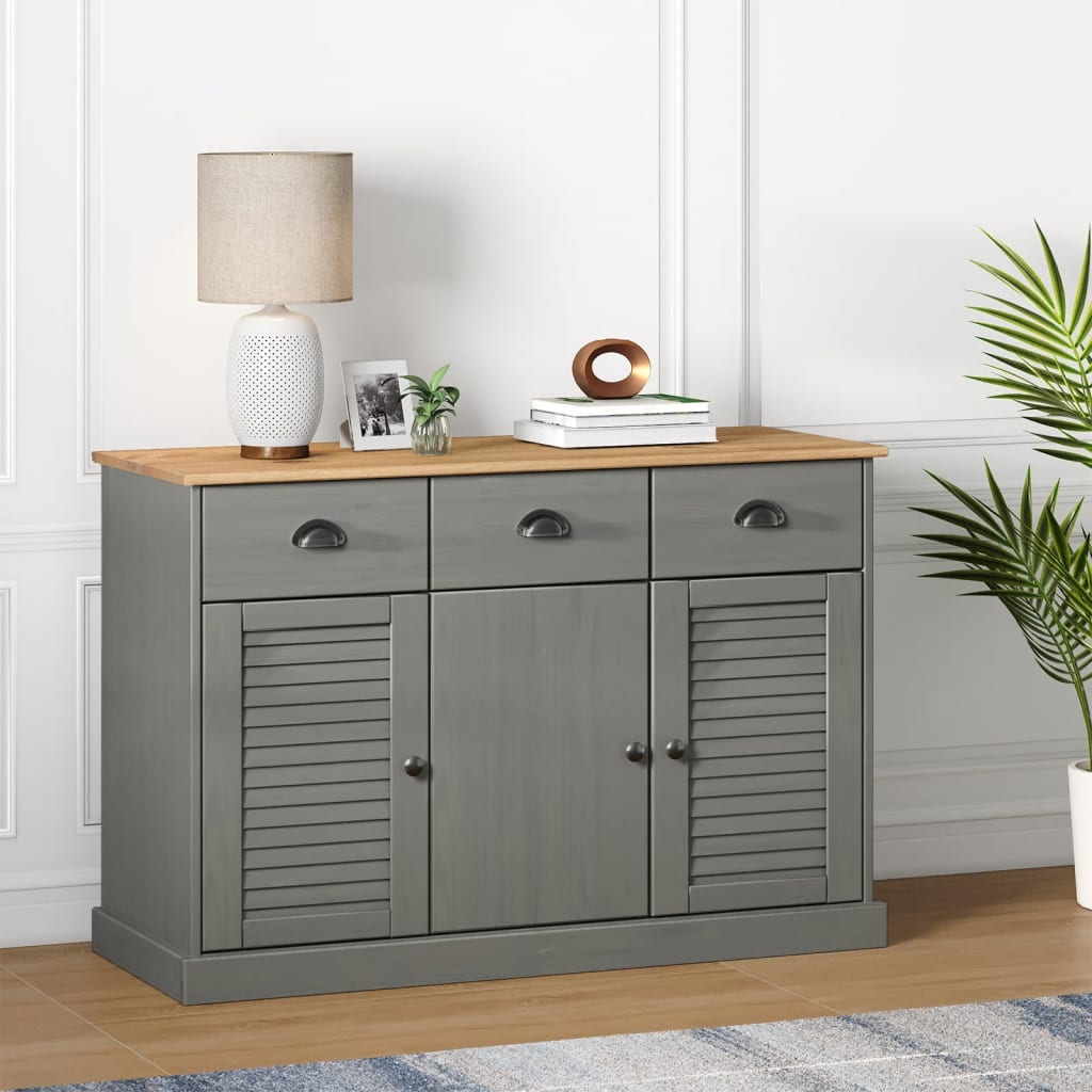 Sideboard with Drawers VIGO 113x40x75 cm Grey Solid Wood Pine - Tyrell & Tyrell
