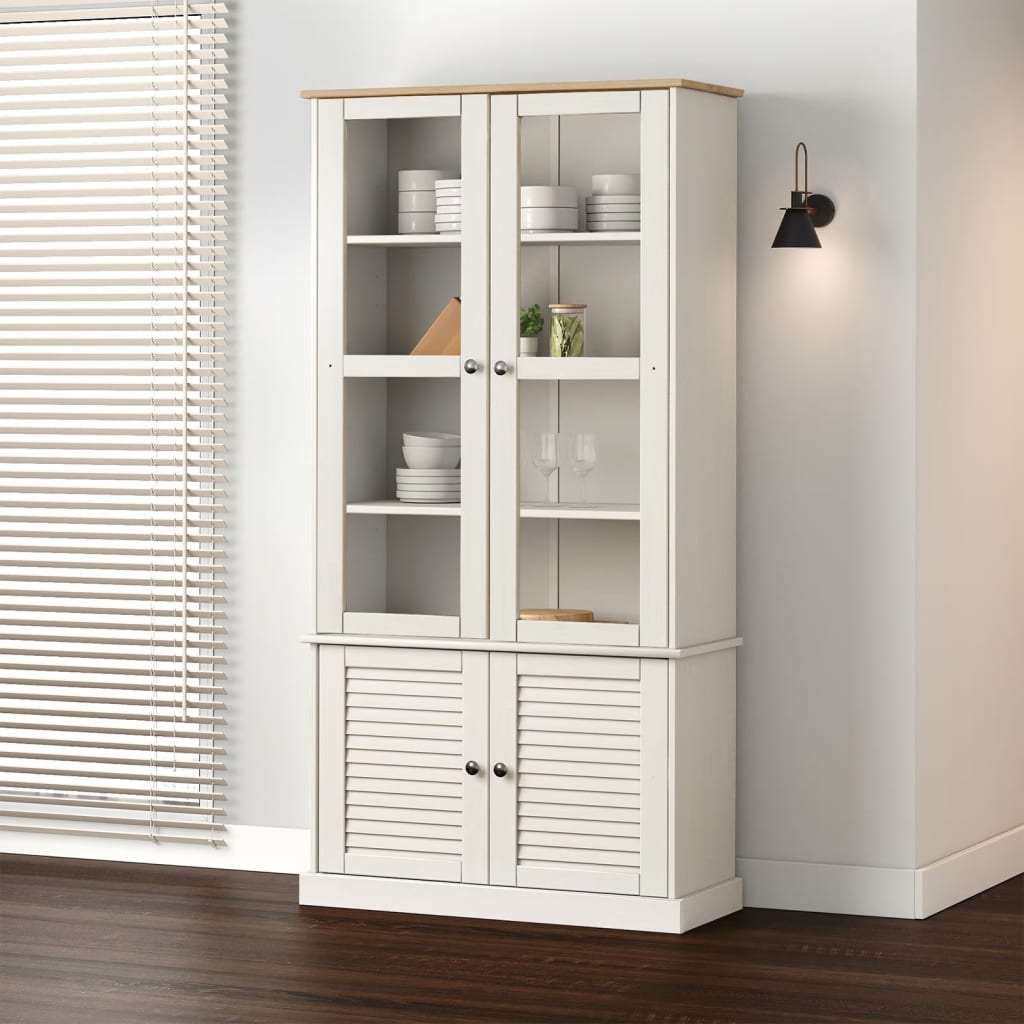 Glass Display Cabinet VIGO White 85x35x170cm Solid Wood Pine - All Things Good