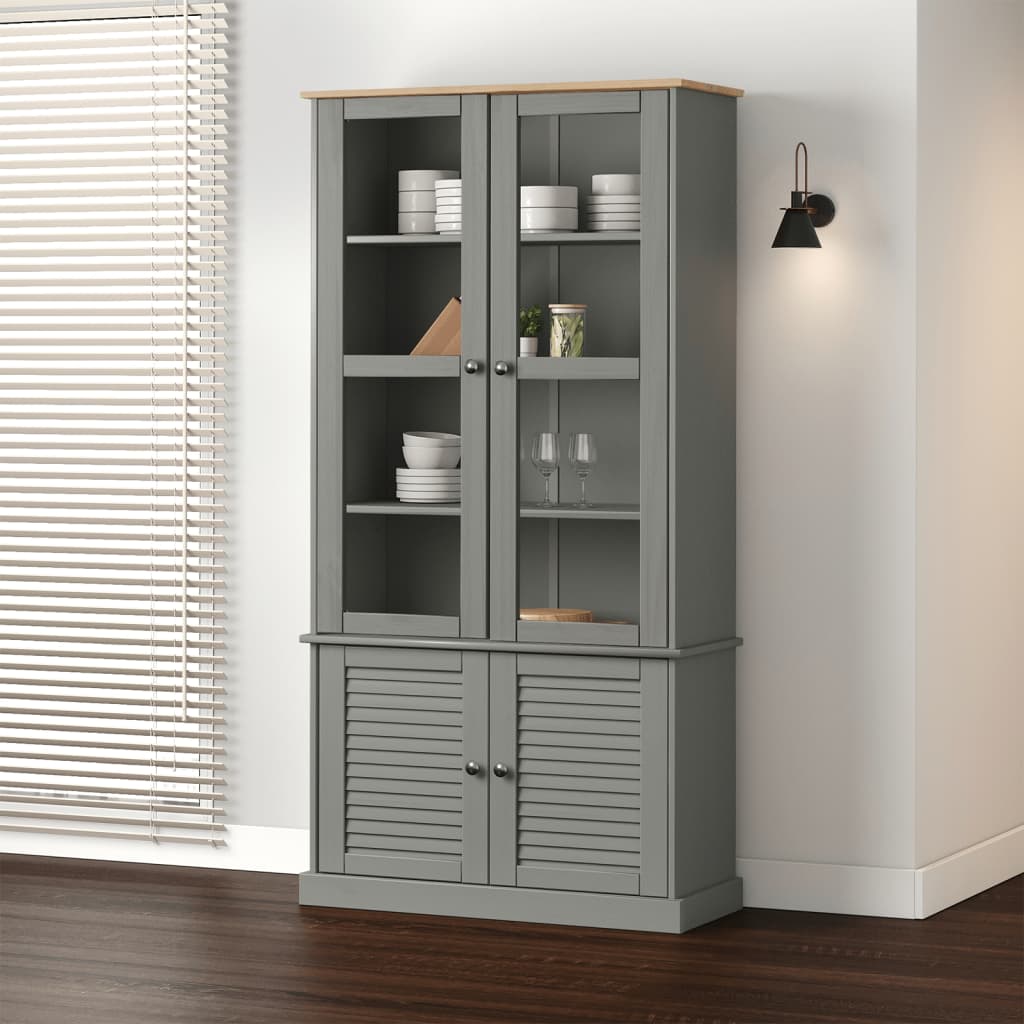 Glass Display Cabinet VIGO Grey 85x35x170cm Solid Wood Pine - Style and Chic