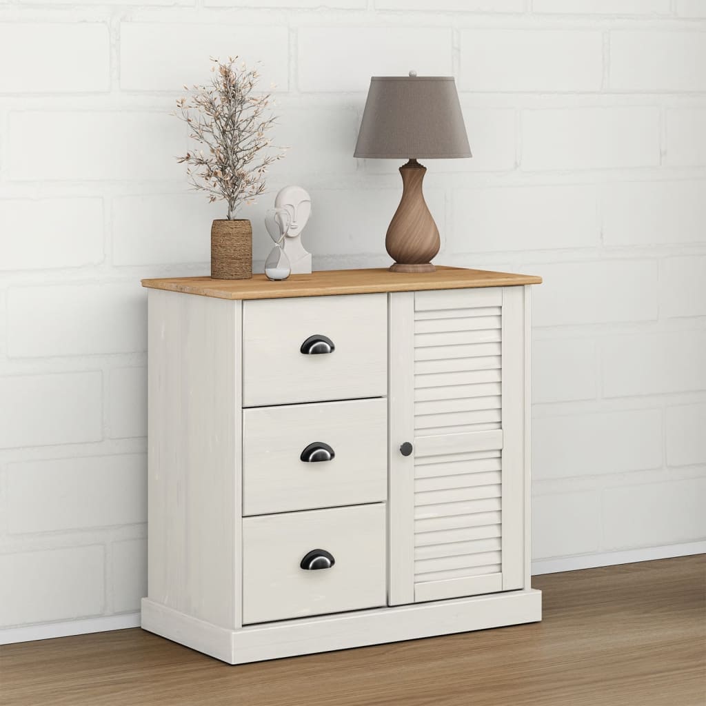 Sideboard with Drawers VIGO 78x40x75 cm White Solid Wood Pine - Brittle & Co