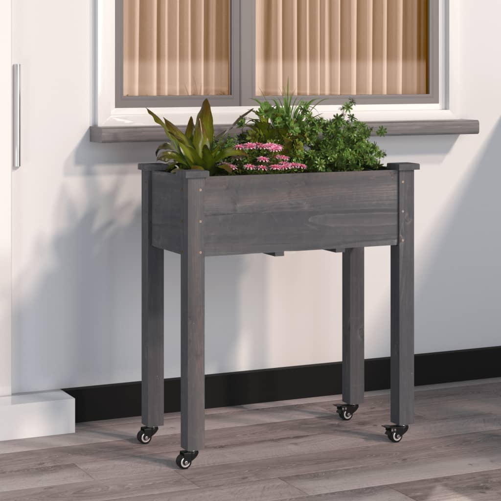 Wheeled Planter with Liner Grey 71x37x80 cm Solid Wood Fir - Millennium Furniture