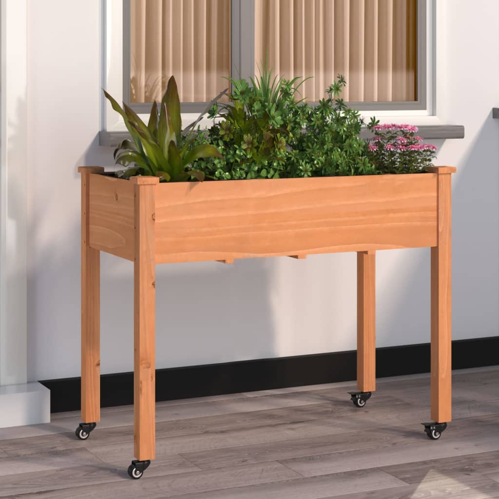 Wheeled Planter with Liner Brown 118x59x80 cm Solid Wood Fir - Millennium Furniture
