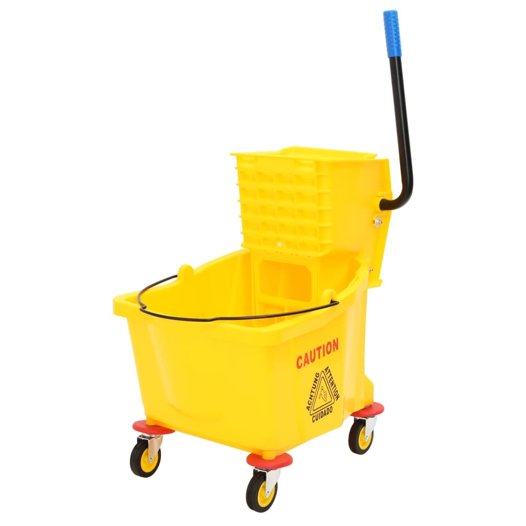 Mop Bucket with Wringer and Wheels Yellow 36 L Polypropylene - Tyrell & Tyrell