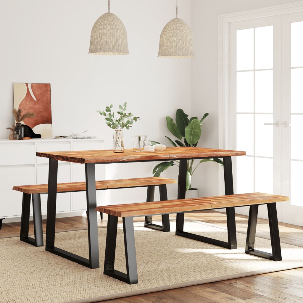 3 Piece Dining Set with Live Edge Solid Wood Acacia - Merlin Deals