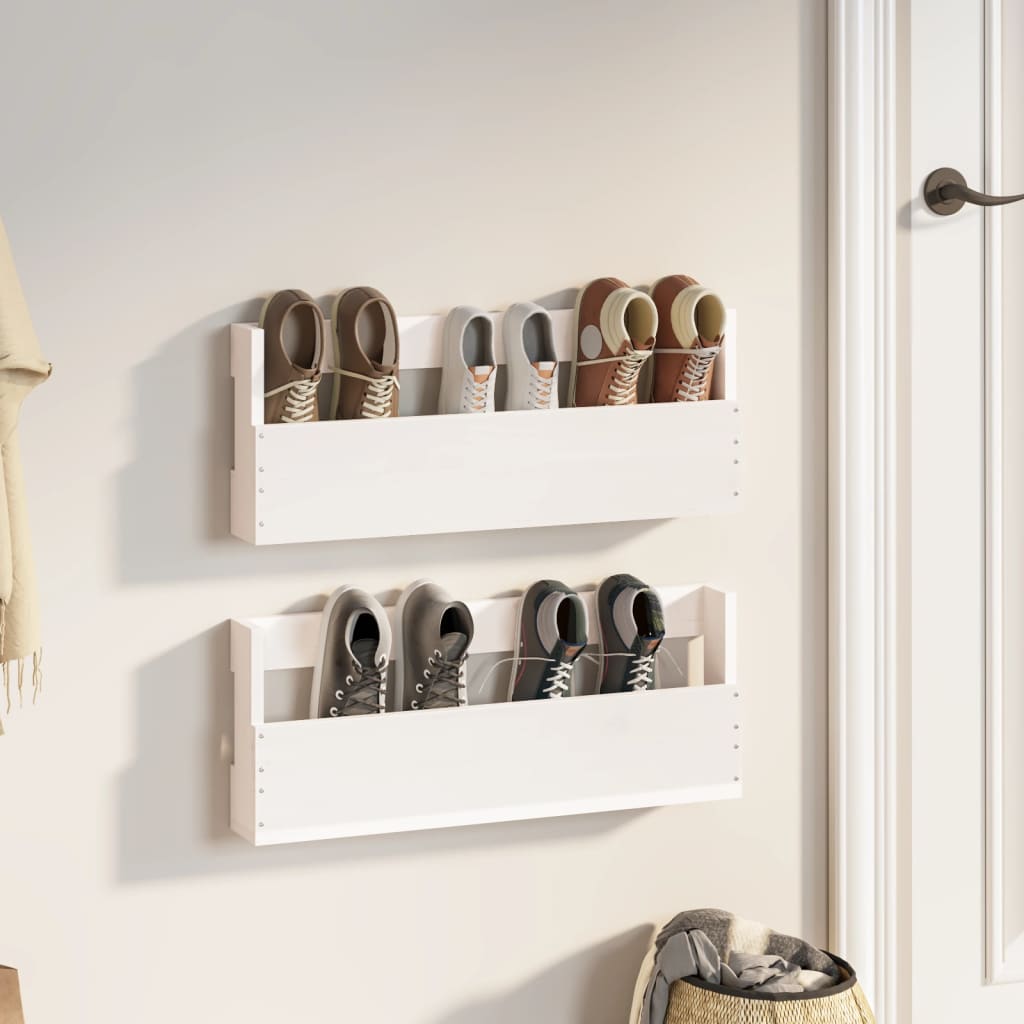 Wall-mounted Shoe Racks 2 pcs White 59x9x23 cm Solid Wood Pine - Direct Imports