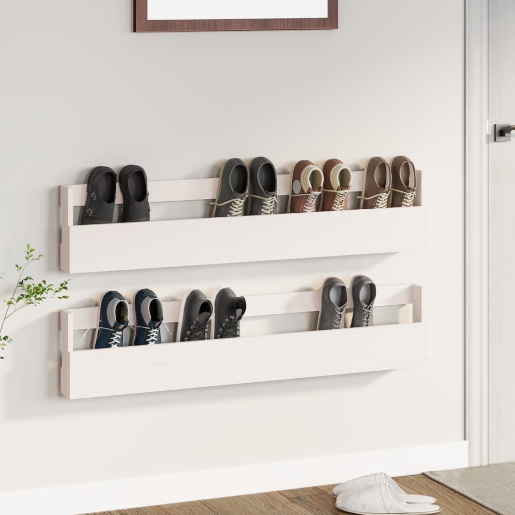Wall-mounted Shoe Racks 2 pcs White 110x9x23 cm Solid Wood Pine - R and M Furniture