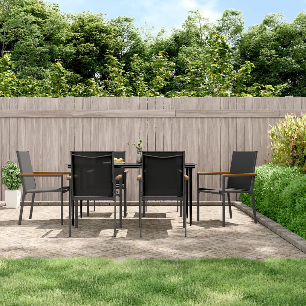 7 Piece Garden Dining Set Black Textilene and Steel - The Home Maker