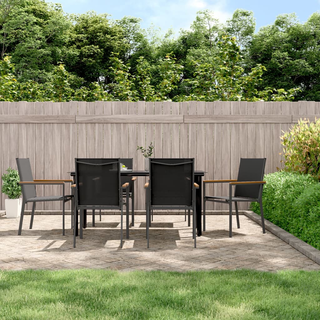 7 Piece Garden Dining Set Black Textilene and Steel - The Home Maker
