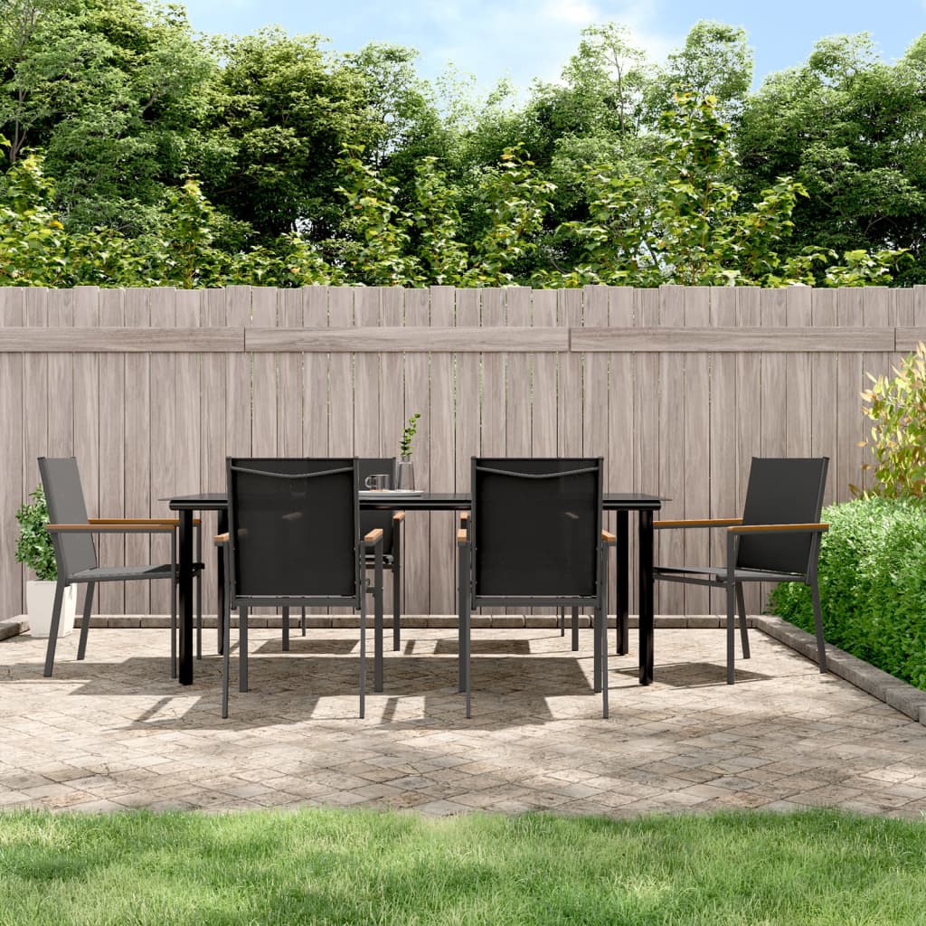 7 Piece Garden Dining Set Black Textilene and Steel - Sid & Sam