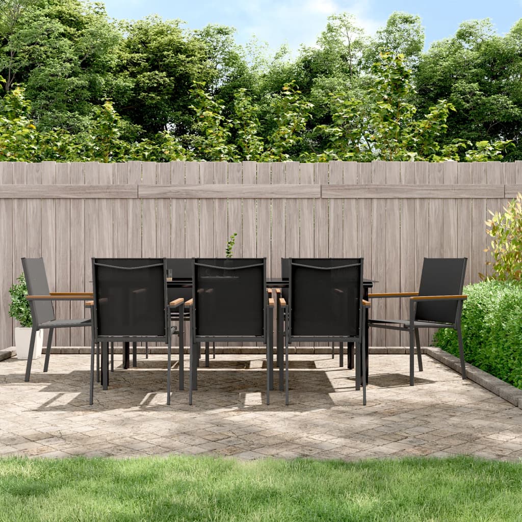 9 Piece Garden Dining Set Black Textilene and Steel - Casper Homes