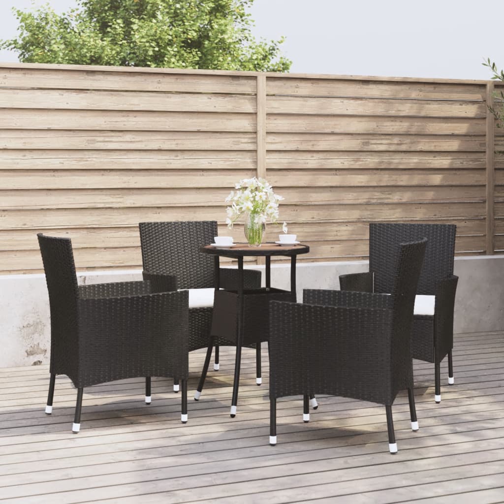 5 Piece Garden Bistro Set with Cushions Black Poly Rattan - Sid & Sam