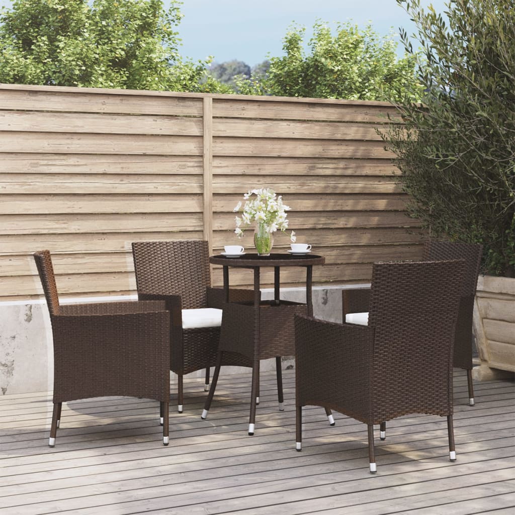 5 Piece Garden Bistro Set with Cushions Brown Poly Rattan - Merlin Deals