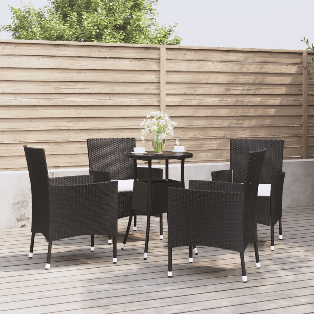 5 Piece Garden Bistro Set with Cushions Black Poly Rattan - Style and Chic