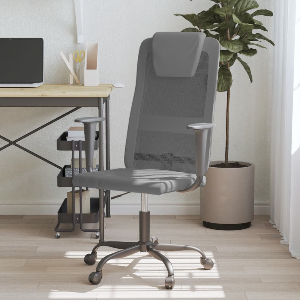 Office Chair Grey Mesh Fabric and Faux Leather - Decor Base