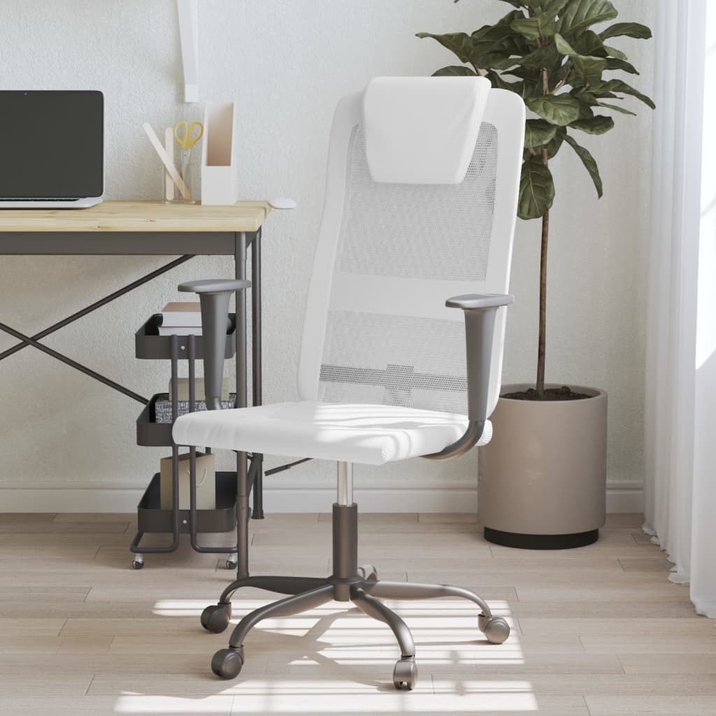 Office Chair White Mesh Fabric and Faux Leather - Decor Base