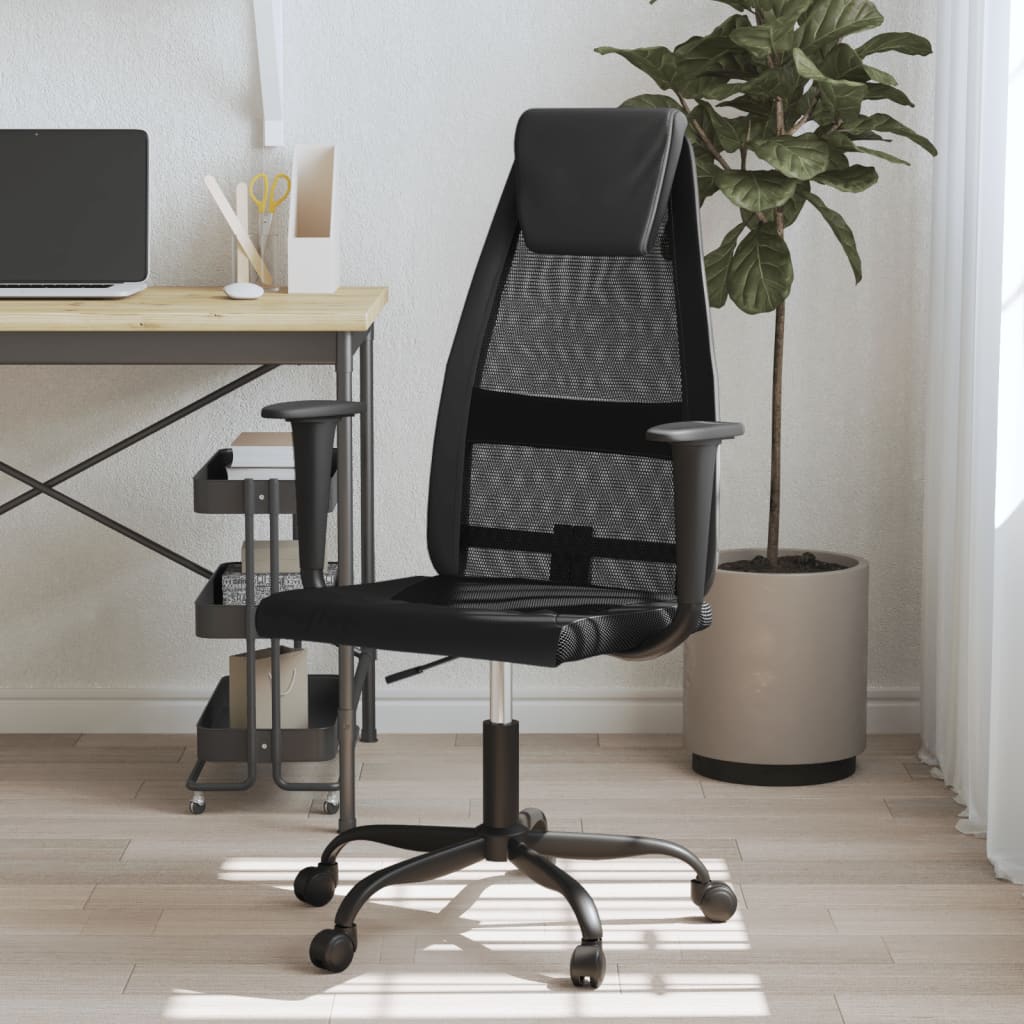 Office Chair Black Mesh Fabric and Faux Leather - Sid & Sam