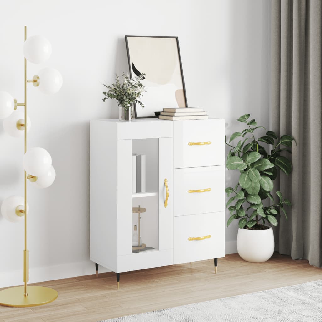 Sideboard High Gloss White 69.5x34x90 cm Engineered Wood - Merkel Designers