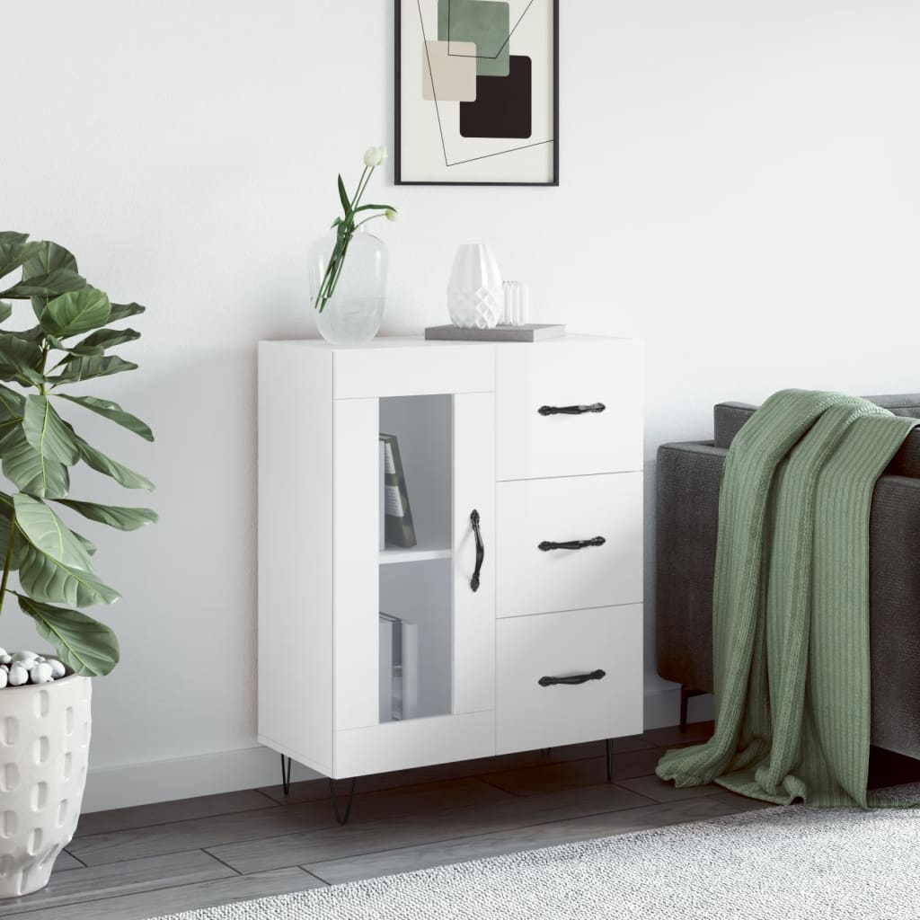 Sideboard High Gloss White 69.5x34x90 cm Engineered Wood - Millennium Furniture