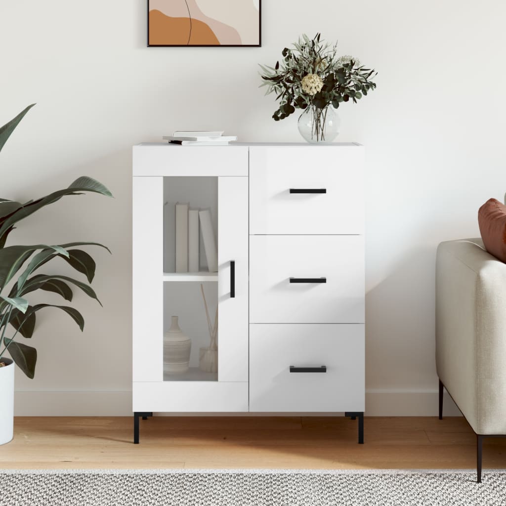 Sideboard High Gloss White 69.5x34x90 cm Engineered Wood - Millennium Furniture