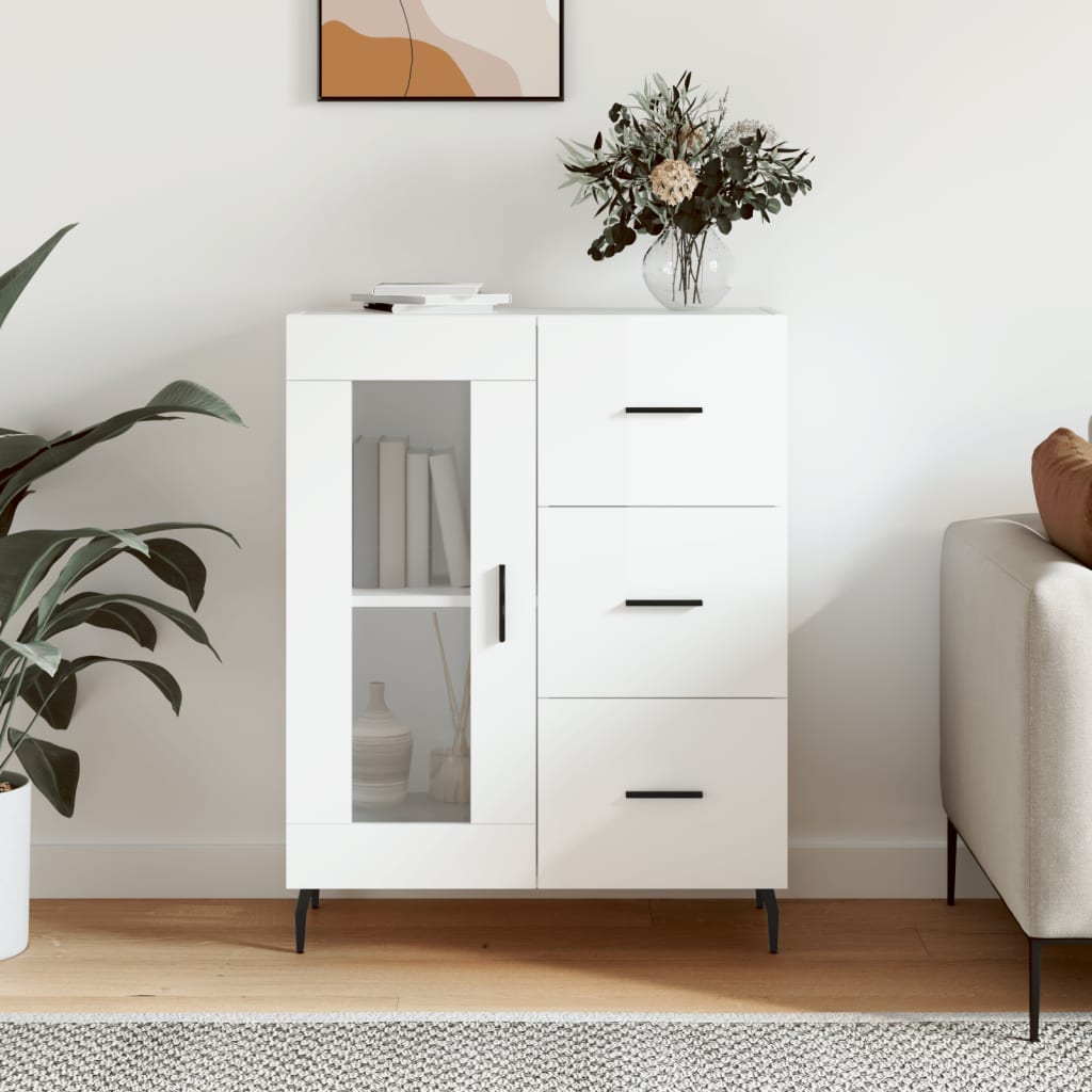 Sideboard High Gloss White 69.5x34x90 cm Engineered Wood - Sid & Sam