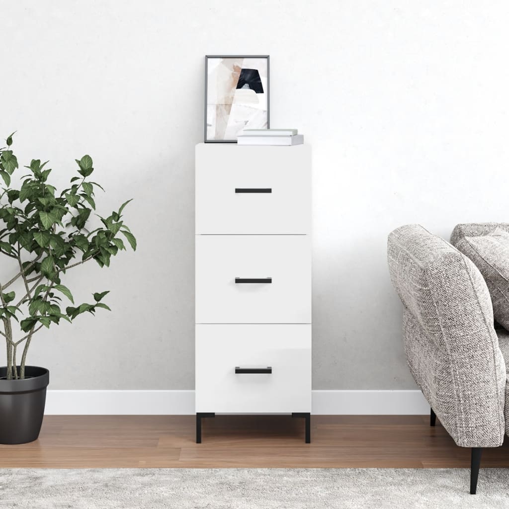 Sideboard High Gloss White 34.5x34x90 cm Engineered Wood - Sid & Sam