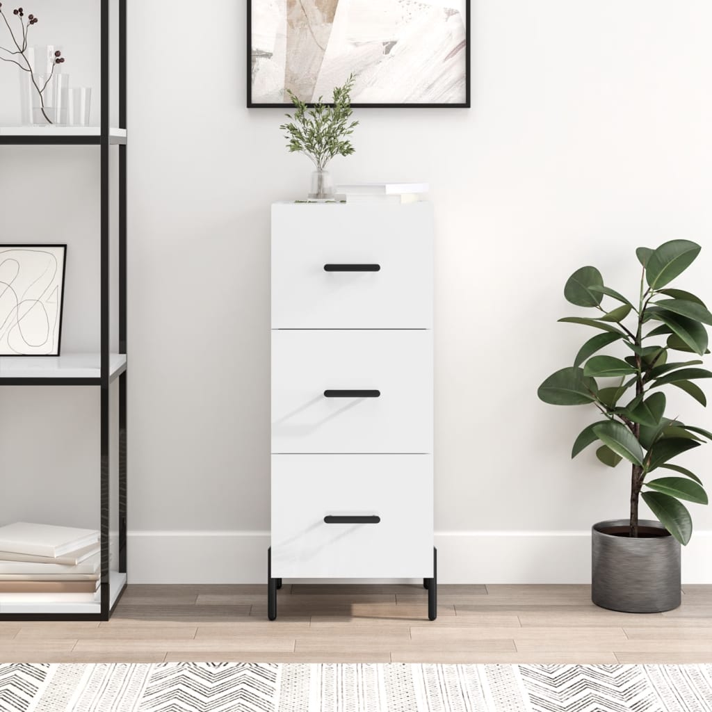 Sideboard High Gloss White 34.5x34x90 cm Engineered Wood - Merlin Deals