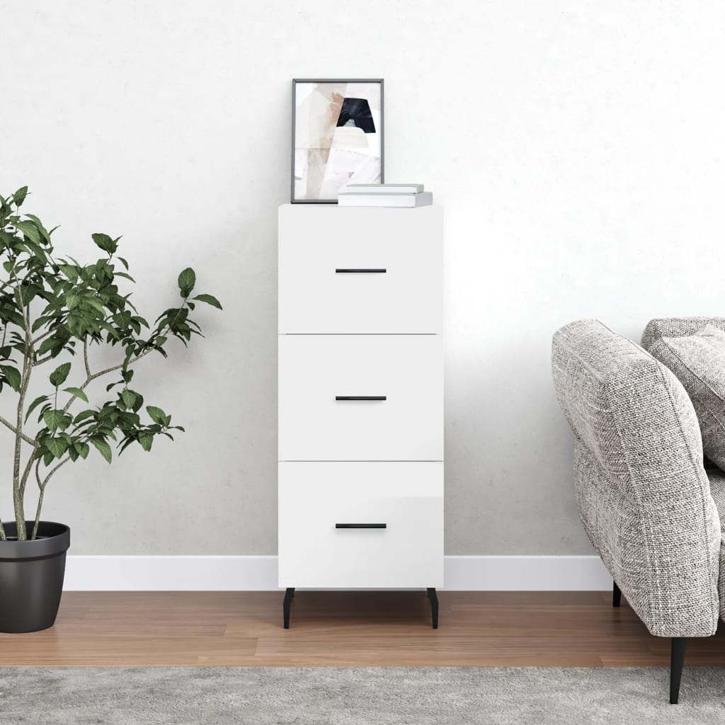 Sideboard High Gloss White 34.5x34x90 cm Engineered Wood - Tyrell & Tyrell