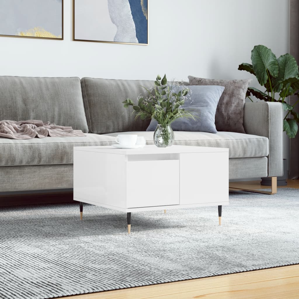 Coffee Table High Gloss White 55x55x36.5 cm Engineered Wood - Casper Homes