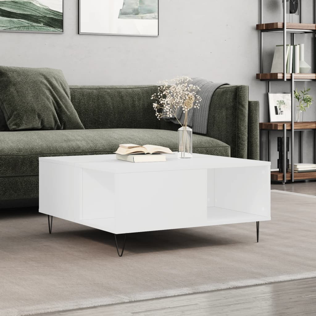 Coffee Table White 80x80x36.5 cm Engineered Wood - Merkel Designers