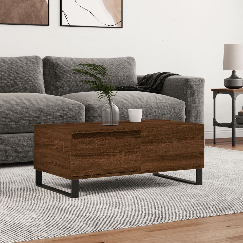 Coffee Table Brown Oak 90x50x36.5 cm Engineered Wood - Merlin Deals