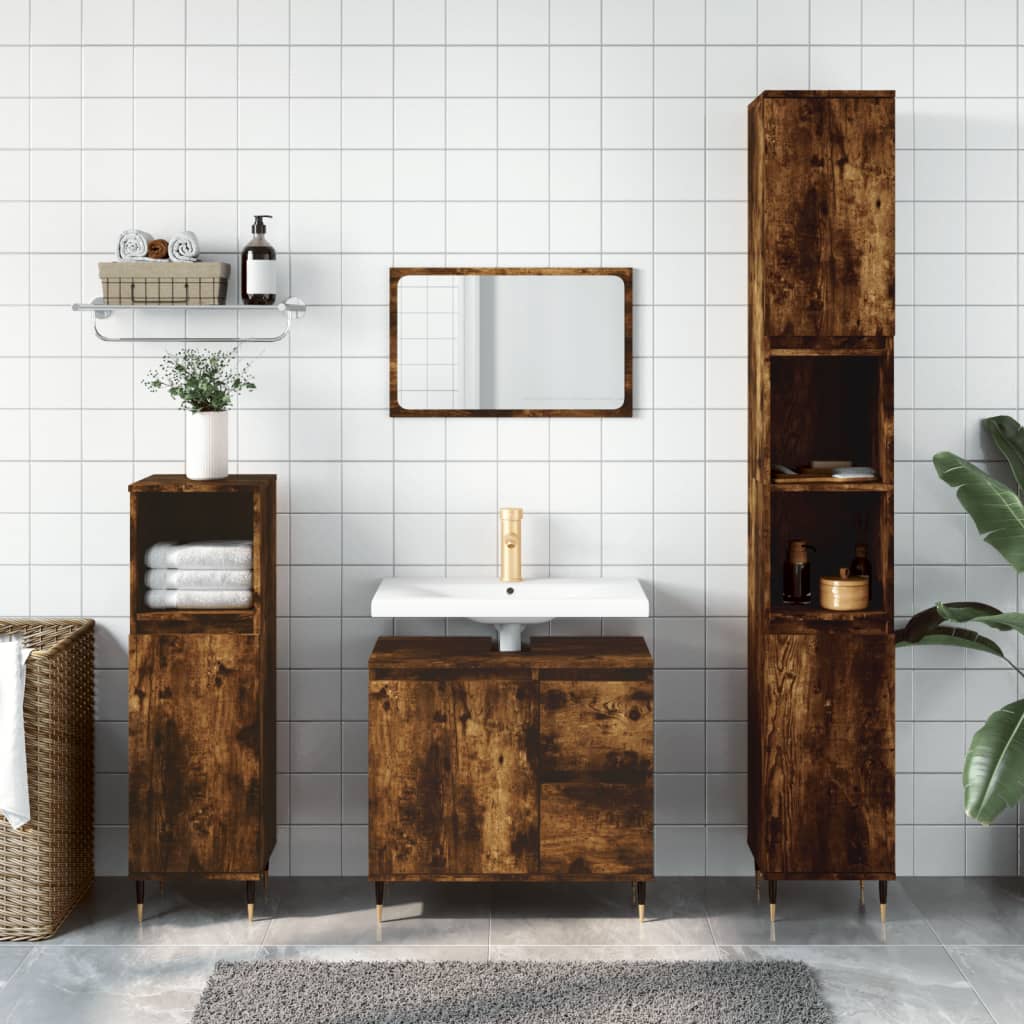 Bathroom Cabinet Smoked Oak 30x30x190 cm Engineered Wood - Sid & Sam