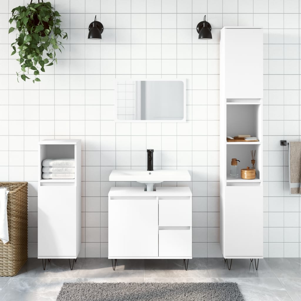 Bathroom Cabinet White 30x30x190 cm Engineered Wood - Merkel Designers