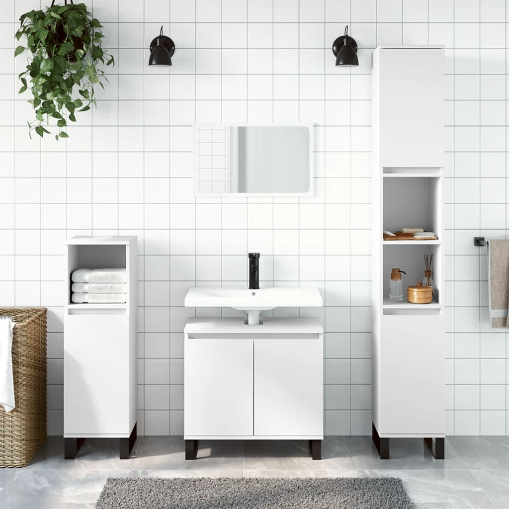 Bathroom Cabinet White 30x30x190 cm Engineered Wood - All Things Good