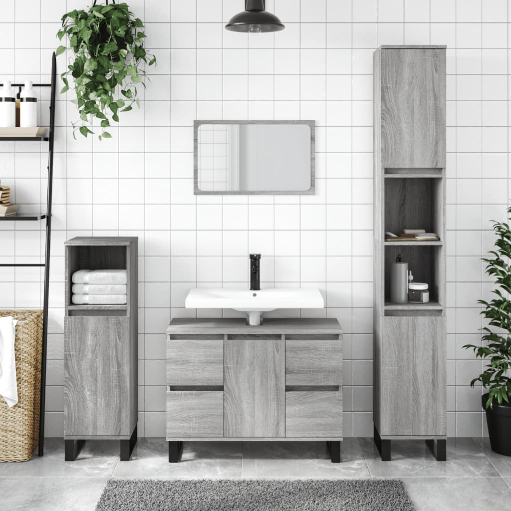 Bathroom Cabinet Grey Sonoma 30x30x100 cm Engineered Wood - Unbeatable Bargains