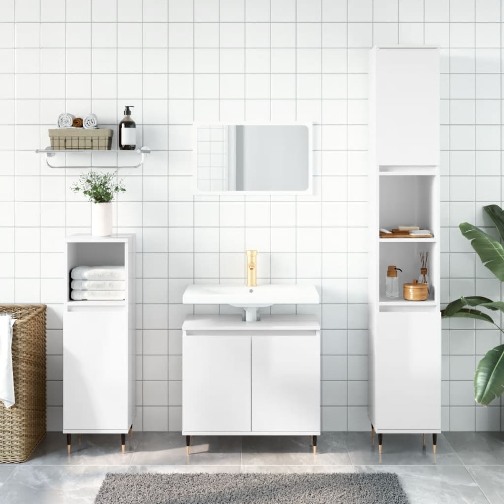 Bathroom Cabinet High Gloss White 58x33x60 cm Engineered Wood - Sid & Sam