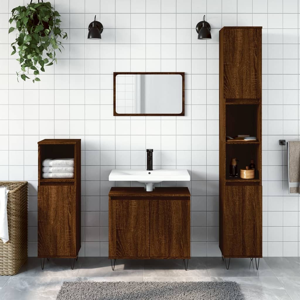 Bathroom Cabinet Brown Oak 58x33x60 cm Engineered Wood - Merlin Deals