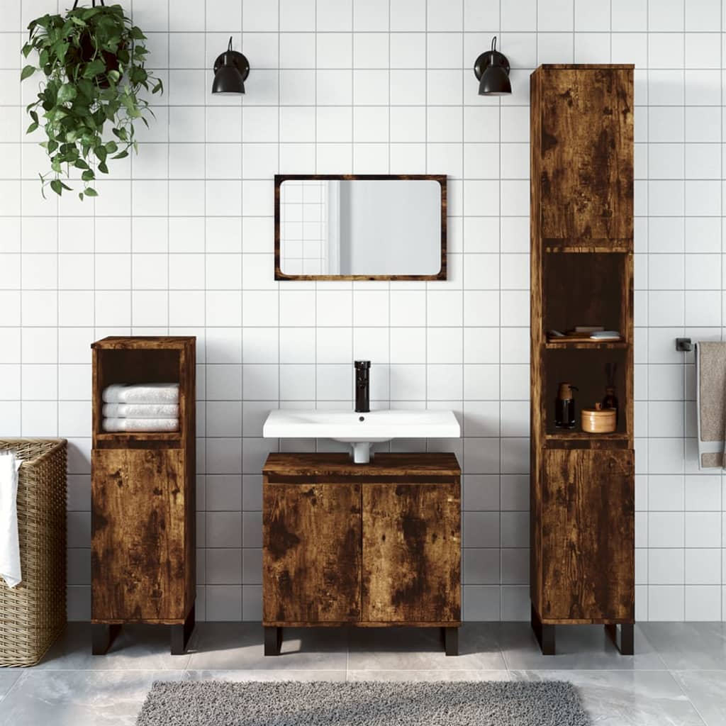 Bathroom Cabinet Smoked Oak 58x33x60 cm Engineered Wood - Merlin Deals