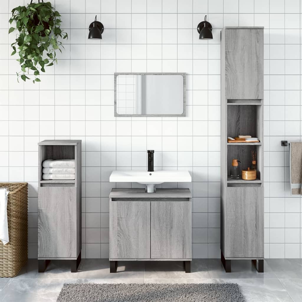 Bathroom Cabinet Grey Sonoma 58x33x60 cm Engineered Wood - All Things Good