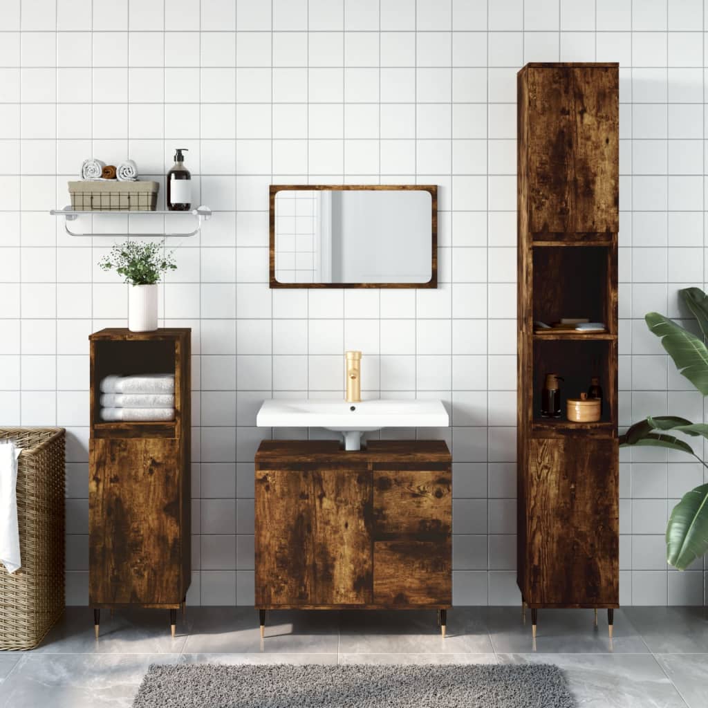 Bathroom Cabinet Smoked Oak 65x33x60 cm Engineered Wood - Merlin Deals