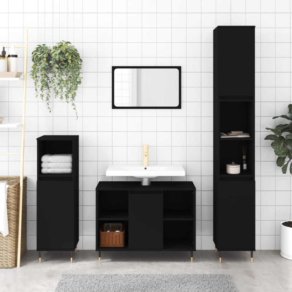 Bathroom Cabinet Black 80x33x60 cm Engineered Wood - Brittle & Co