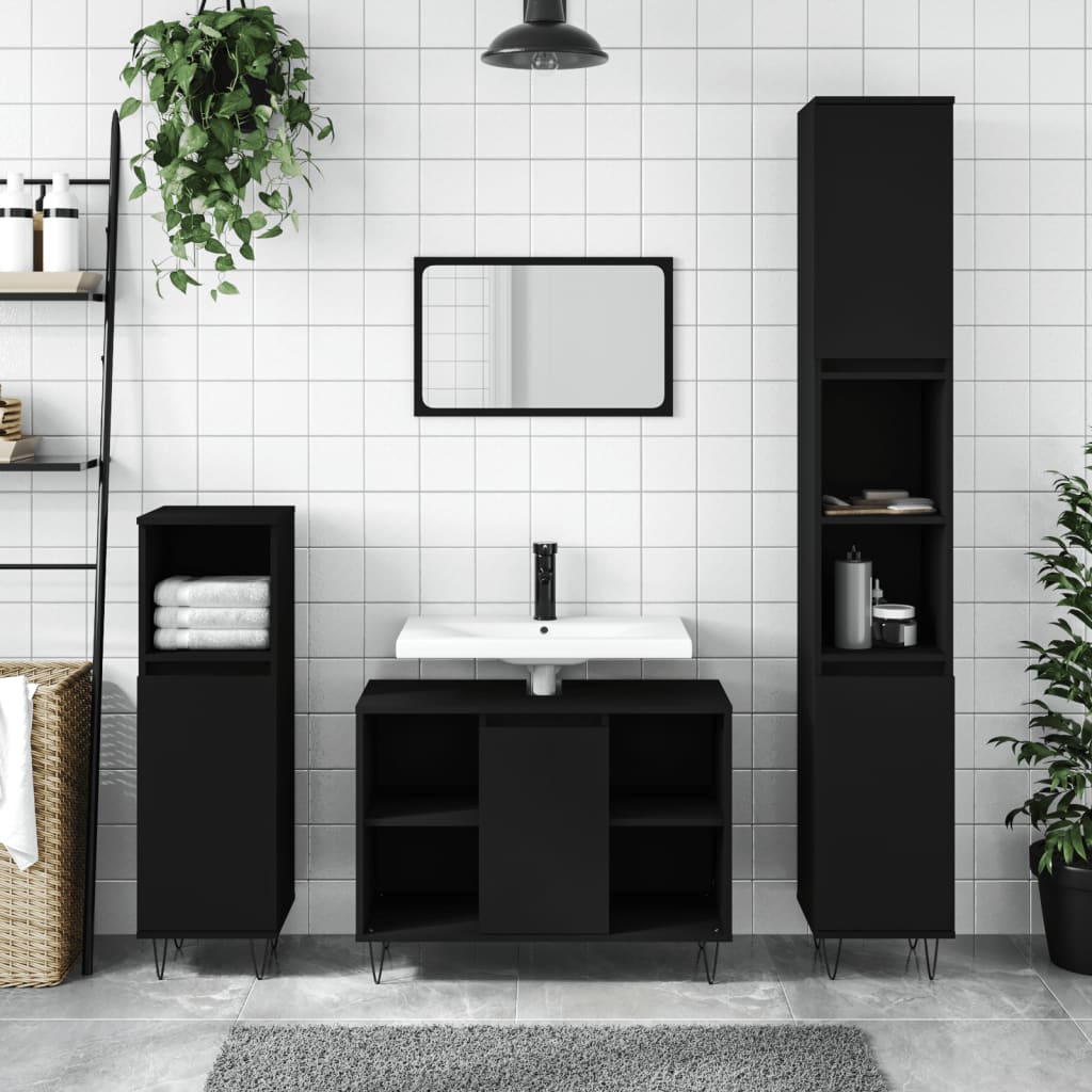 Bathroom Cabinet Black 80x33x60 cm Engineered Wood - Merlin Deals