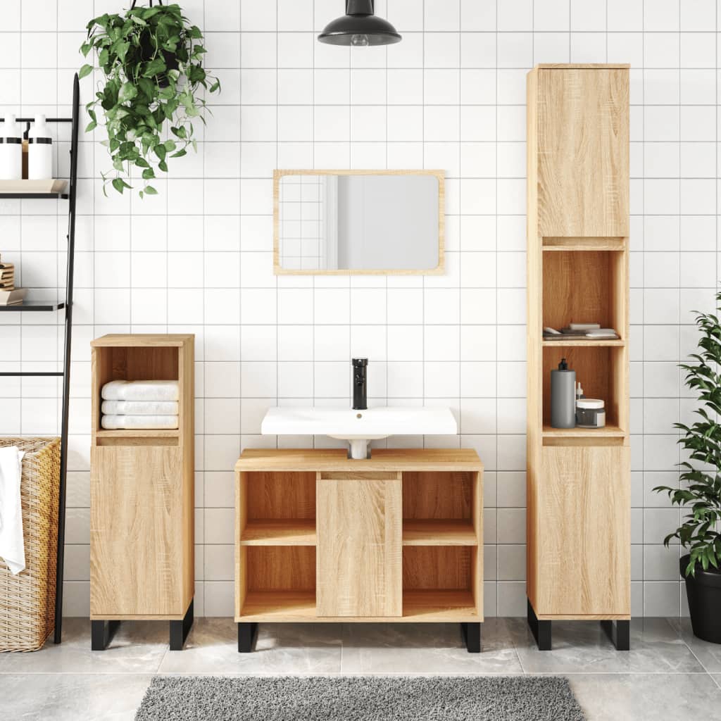 Bathroom Cabinet Sonoma Oak 80x33x60 cm Engineered Wood - All Things Good