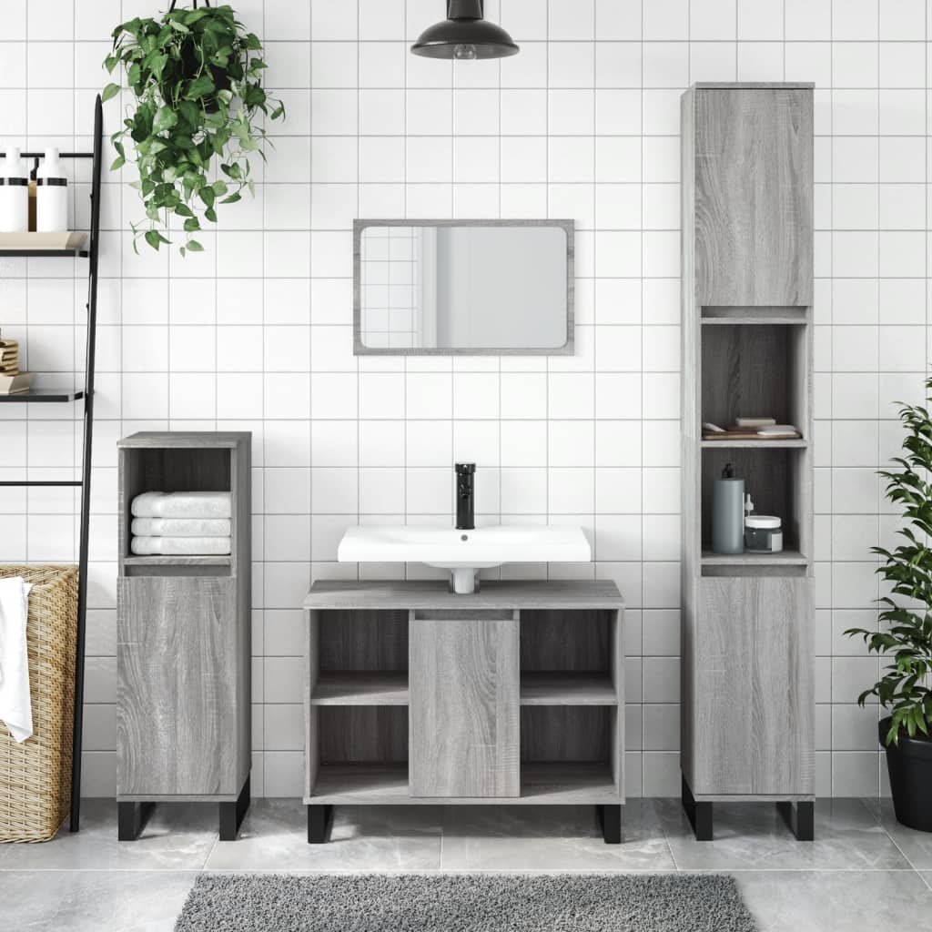 Bathroom Cabinet Grey Sonoma 80x33x60 cm Engineered Wood - The Home Maker