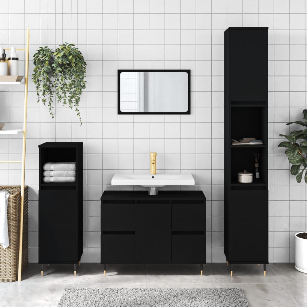 Bathroom Cabinet Black 80x33x60 cm Engineered Wood - Casper Homes