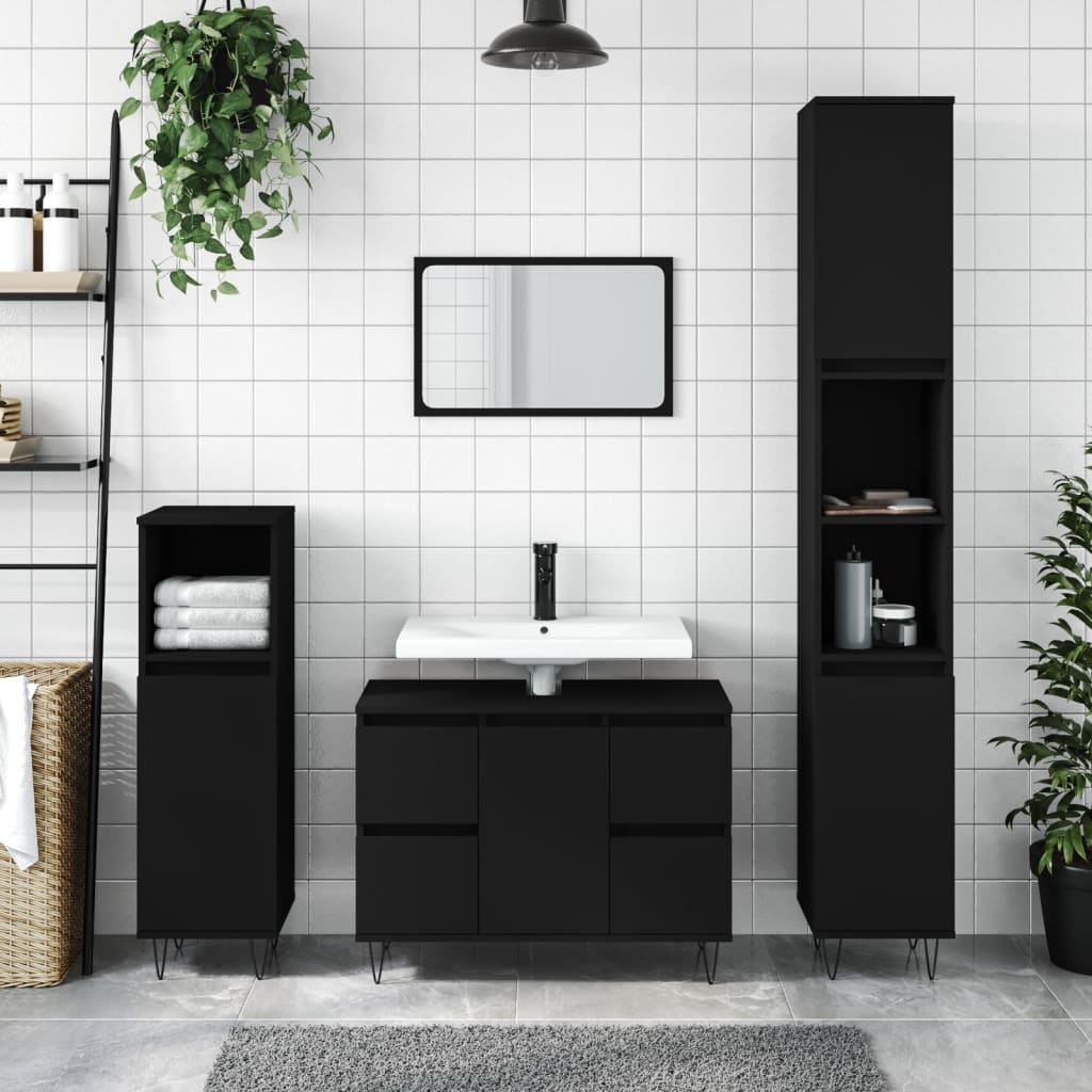 Bathroom Cabinet Black 80x33x60 cm Engineered Wood - Sid & Sam