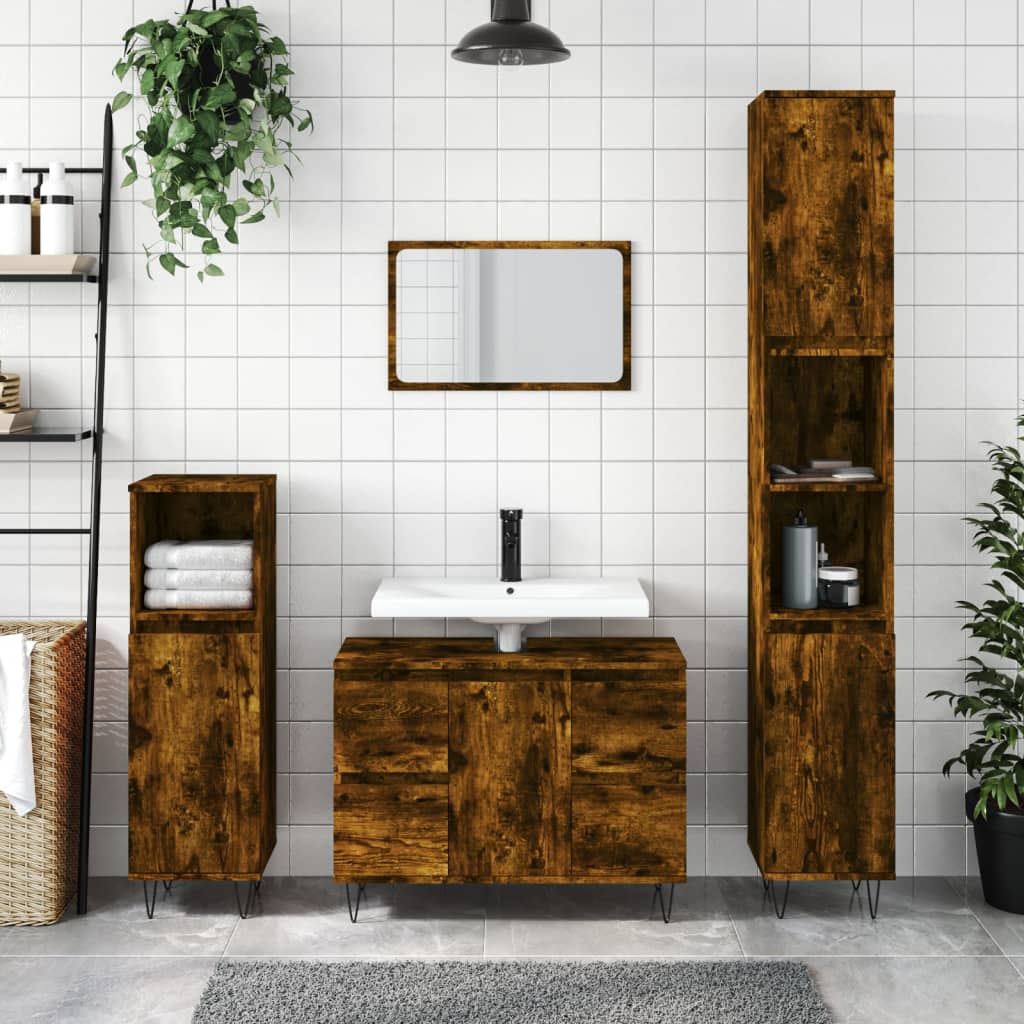 Bathroom Cabinet Smoked Oak 80x33x60 cm Engineered Wood - Merlin Deals