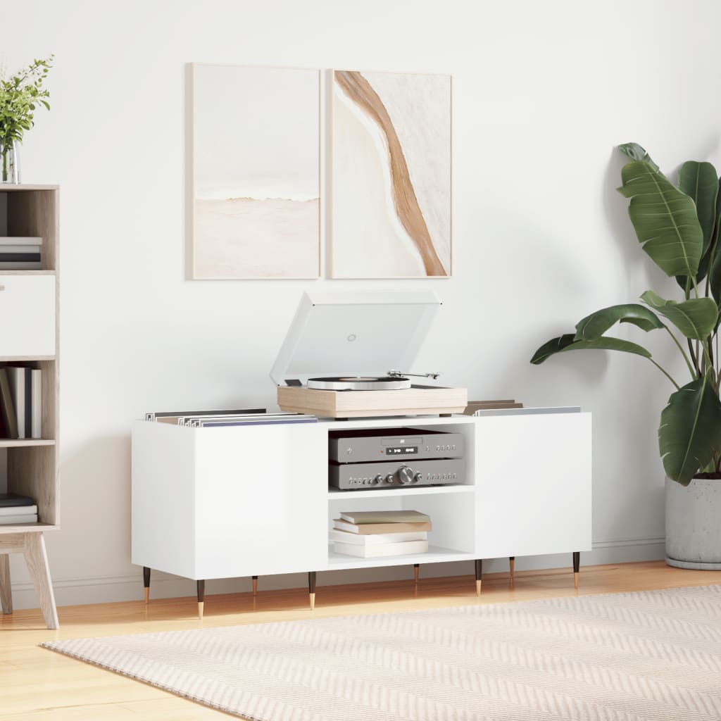 Record Cabinet High Gloss White 121x38x48 cm Engineered Wood - Style and Chic