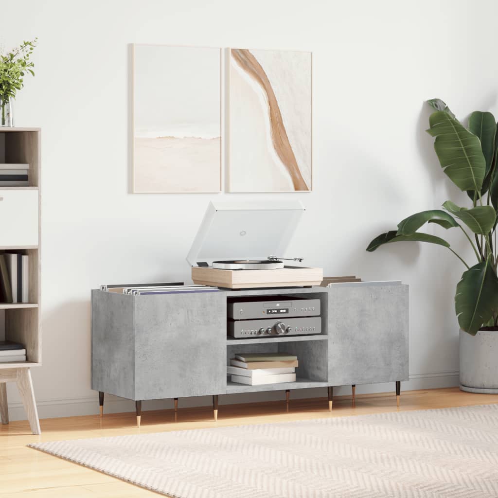 Record Cabinet Concrete Grey 121x38x48 cm Engineered Wood - Casper Homes